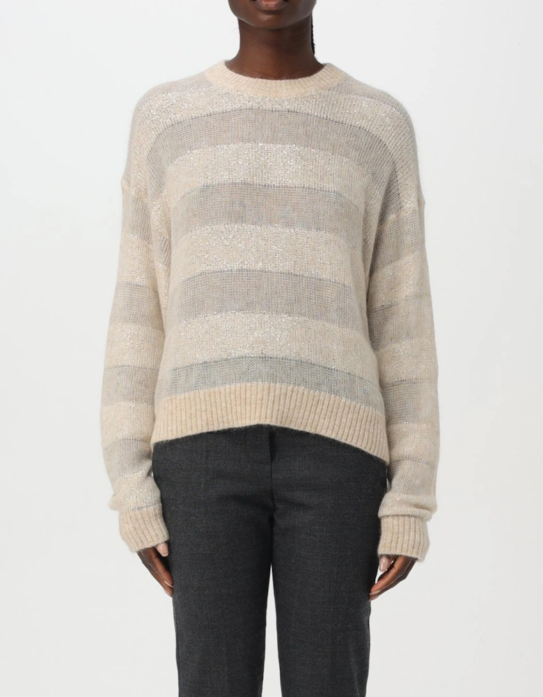 Metallic Stripe Knit Pullover Sweater
