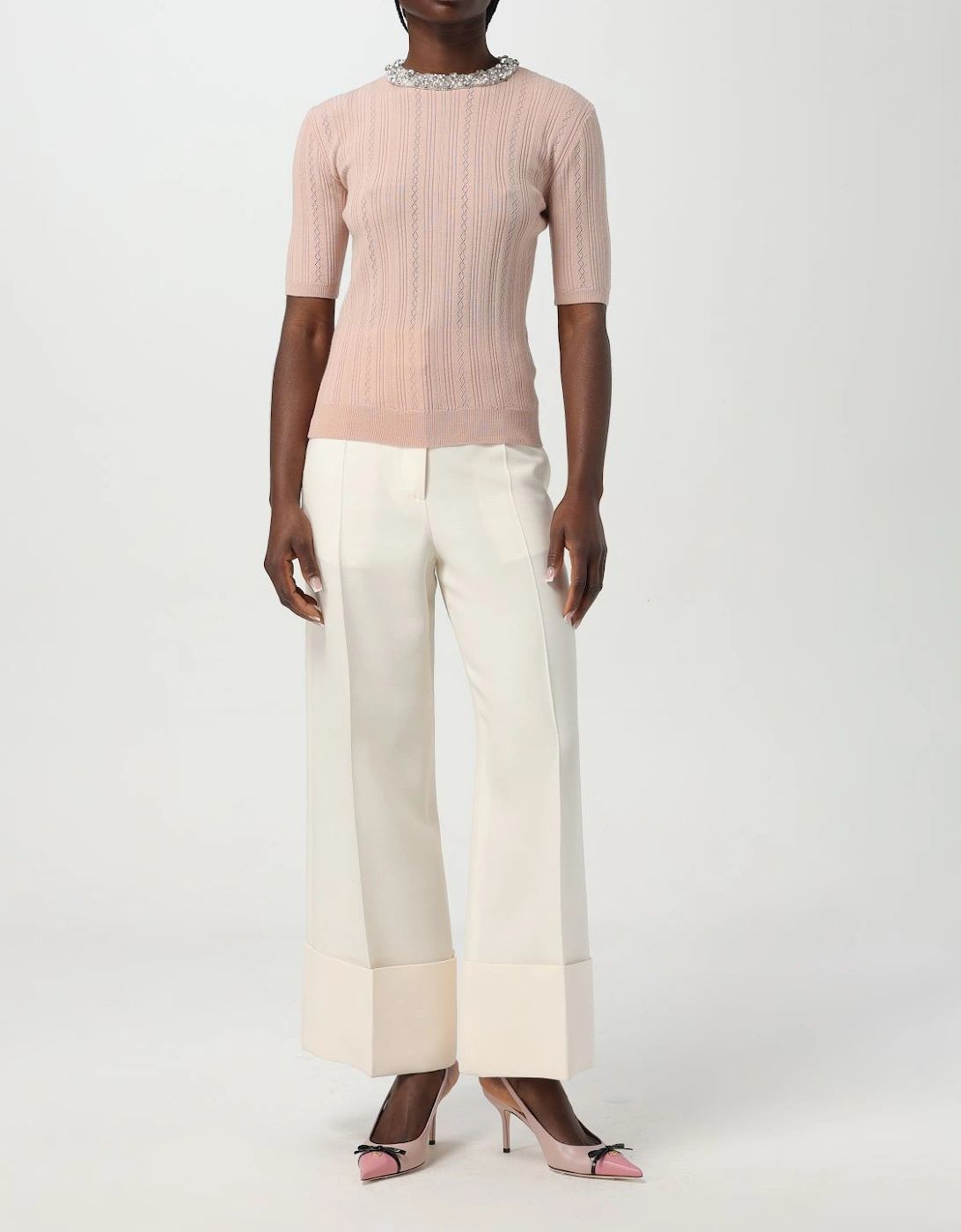 Embellished Neckline Knit Top