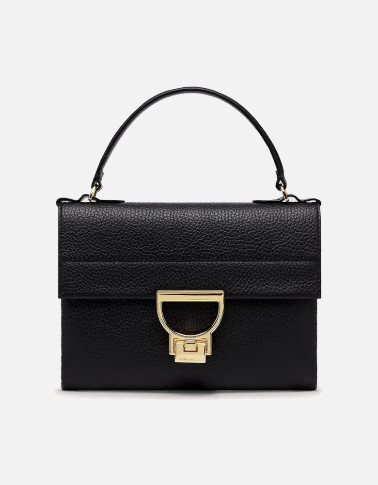 Leather Handbag with Adjustable Strap and Metallic Fastening