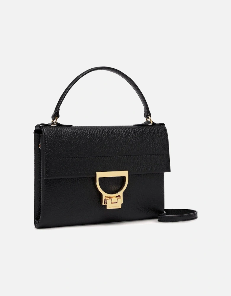 Leather Handbag with Adjustable Strap and Metallic Fastening
