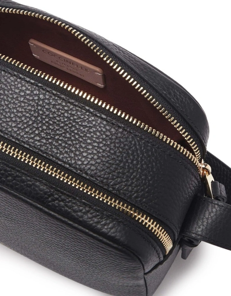 Leather Across-Body Bag with Adjustable Shoulder Strap and Visible Logo