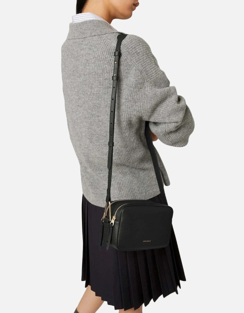 Leather Across-Body Bag with Adjustable Shoulder Strap and Visible Logo