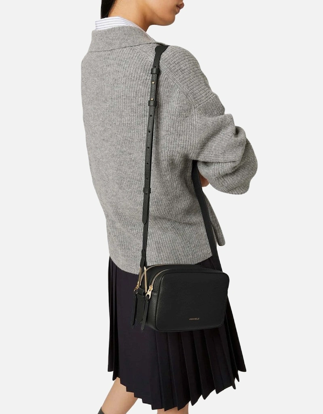 Leather Across-Body Bag with Adjustable Shoulder Strap and Visible Logo