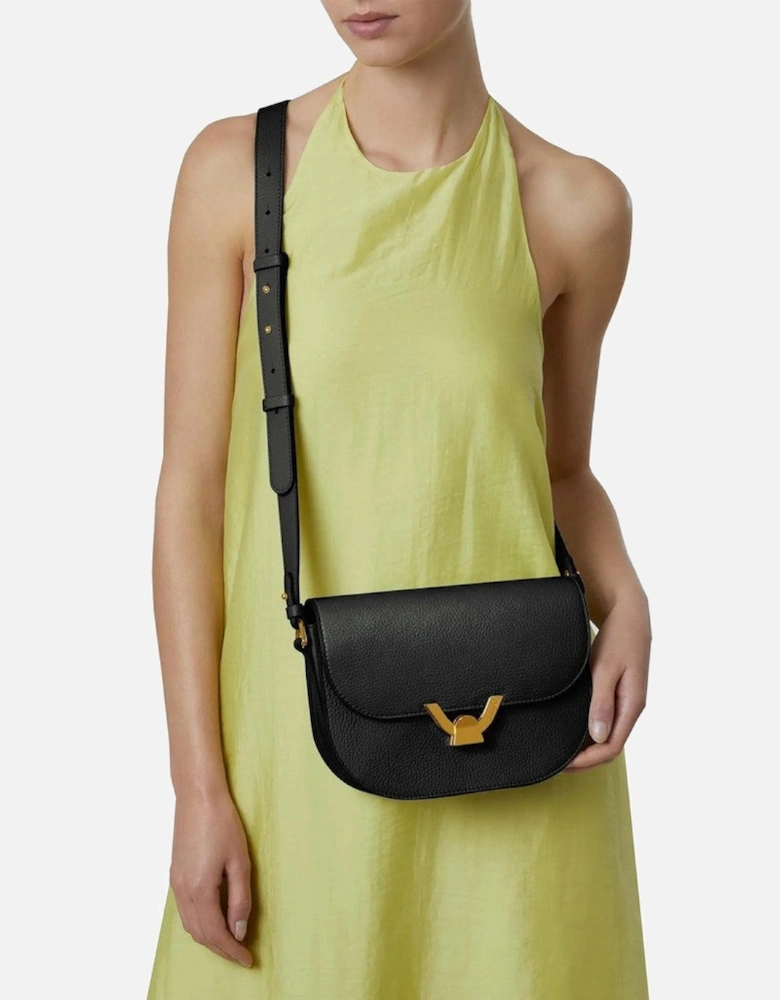 Leather Across-Body Bag with Adjustable Strap and Metallic Fastening