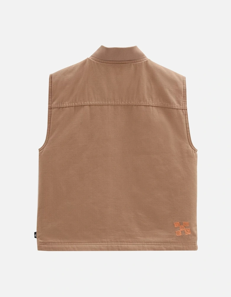 Sleeveless Cotton Zip-Up Jacket with Visible Logo