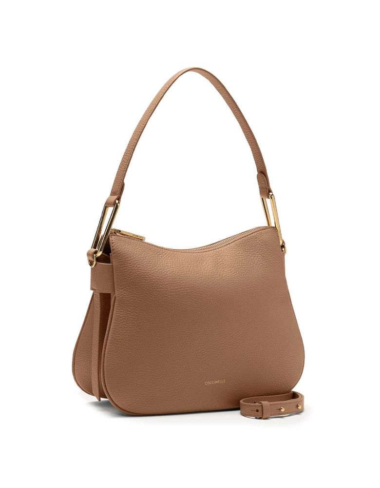 Leather Shoulder Bag with Zip and Visible Logo