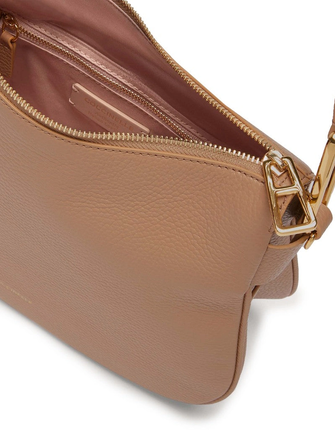 Leather Shoulder Bag with Zip and Visible Logo