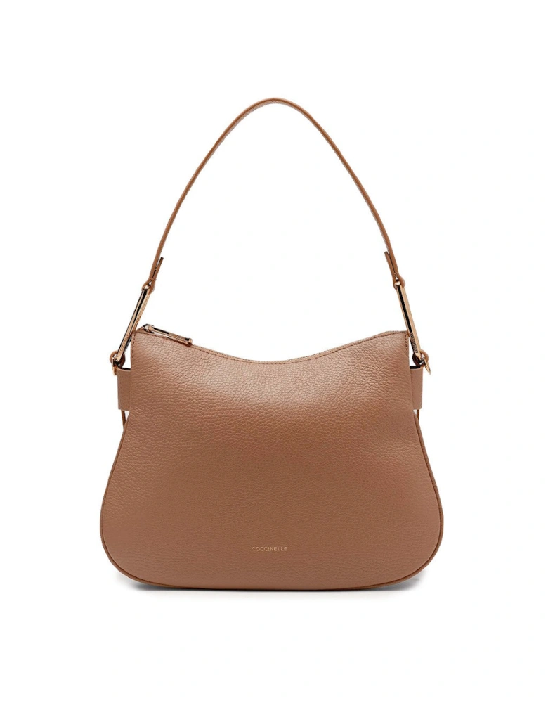 Leather Shoulder Bag with Zip and Visible Logo
