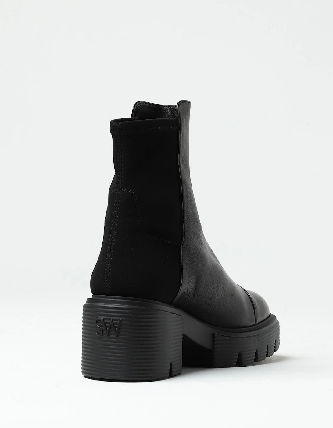 Stretch Suede Bootie Low Block Heel