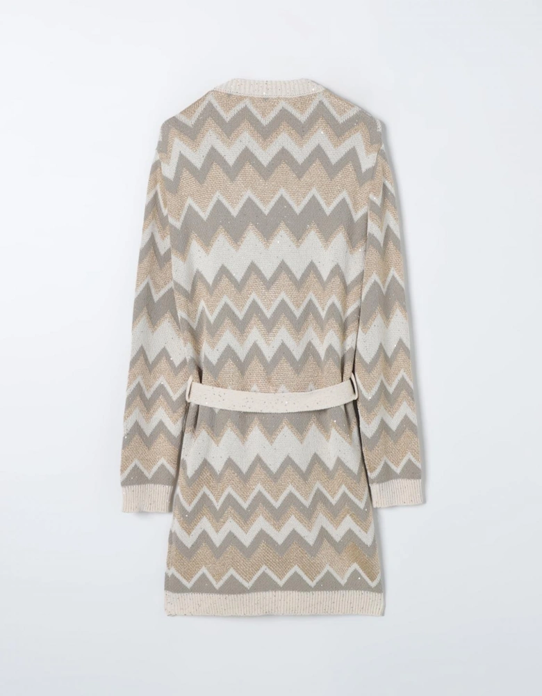 Chevron Knit Cardigan with Belt