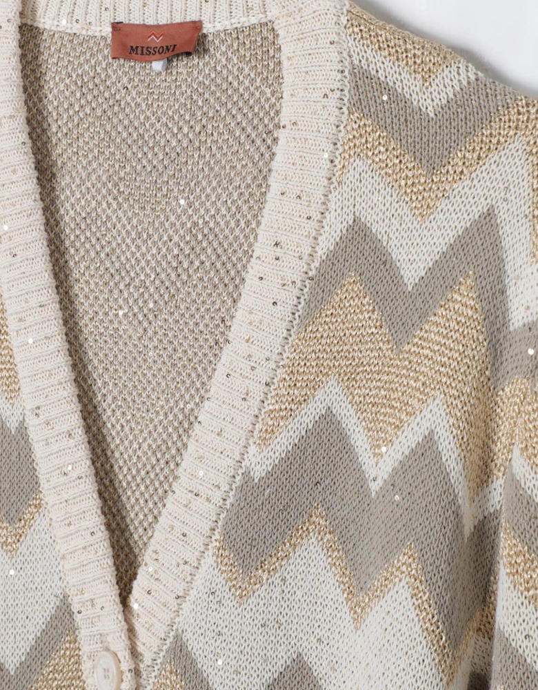 Chevron Knit Cardigan with Belt