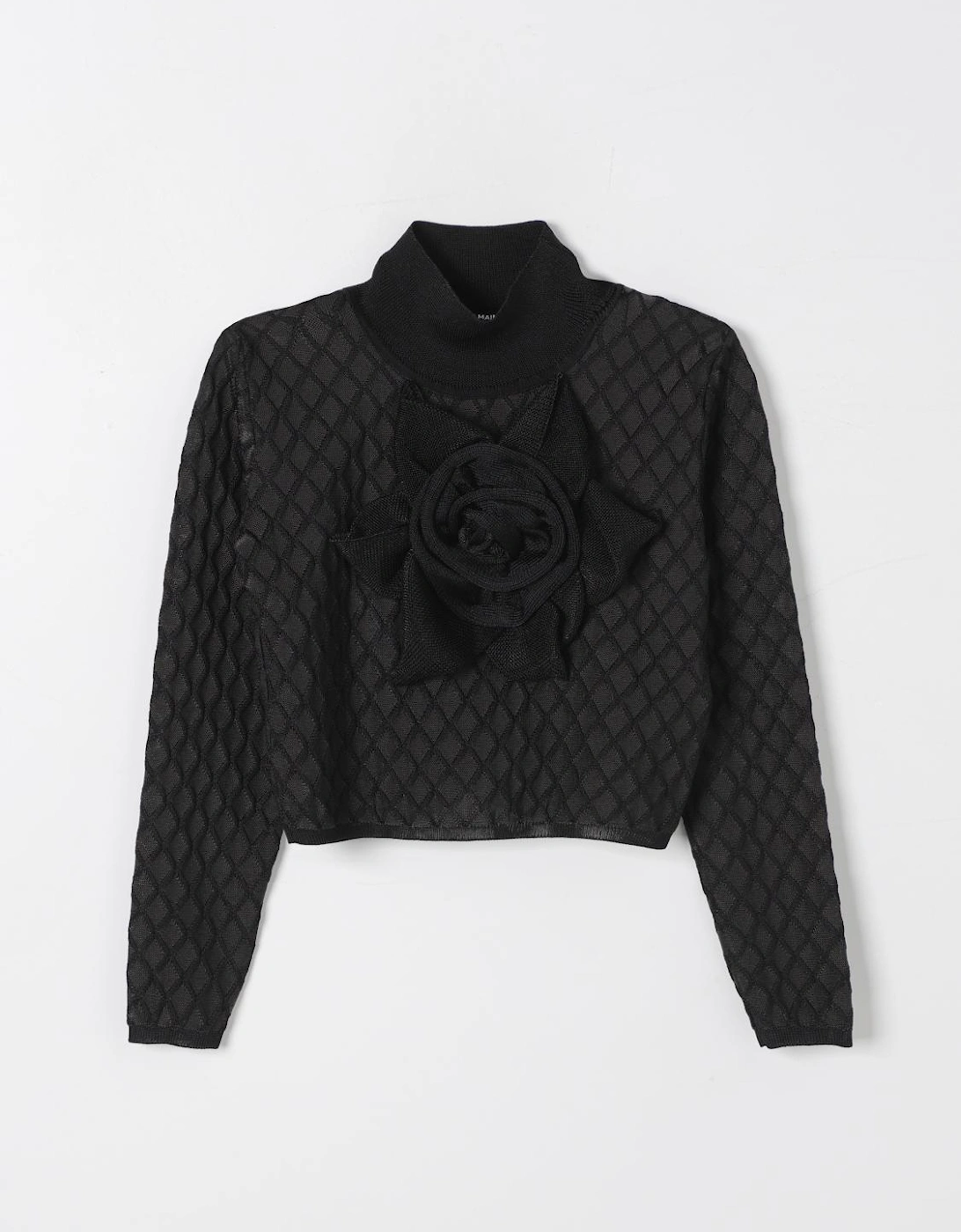 Cropped Mock Neck Knit Sweater with 3D Flower, 3 of 2