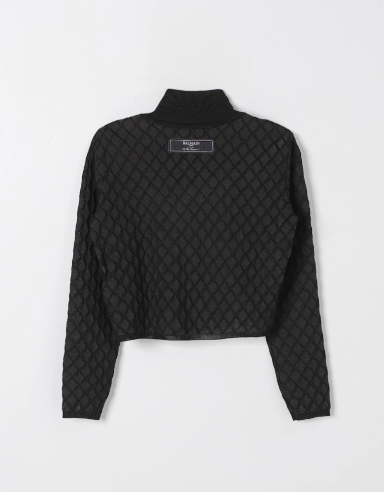 Cropped Mock Neck Knit Sweater with 3D Flower