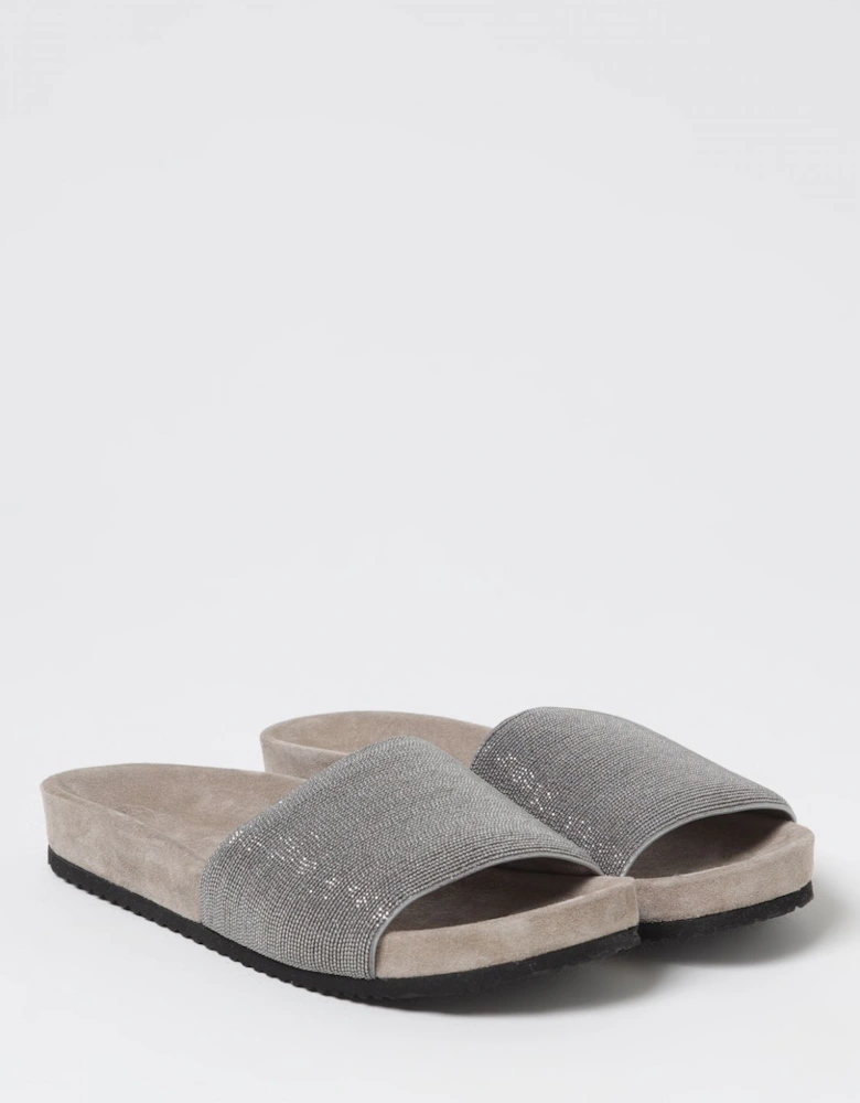 Embellished Suede Slides