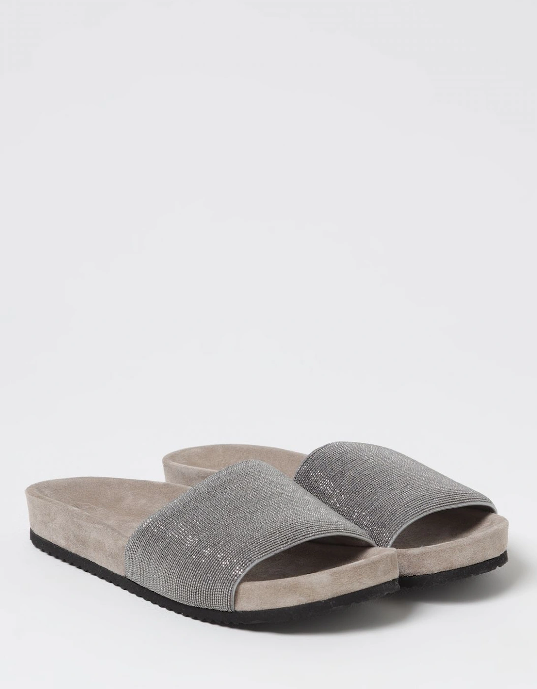 Embellished Suede Slides