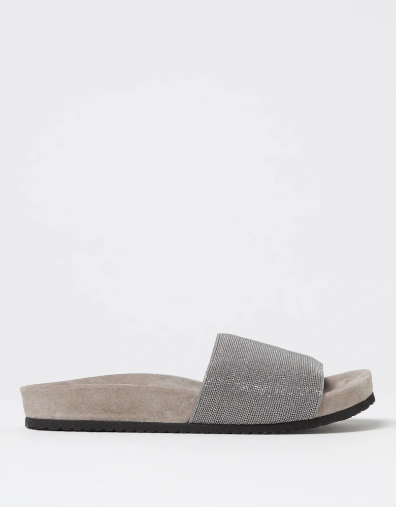 Embellished Suede Slides