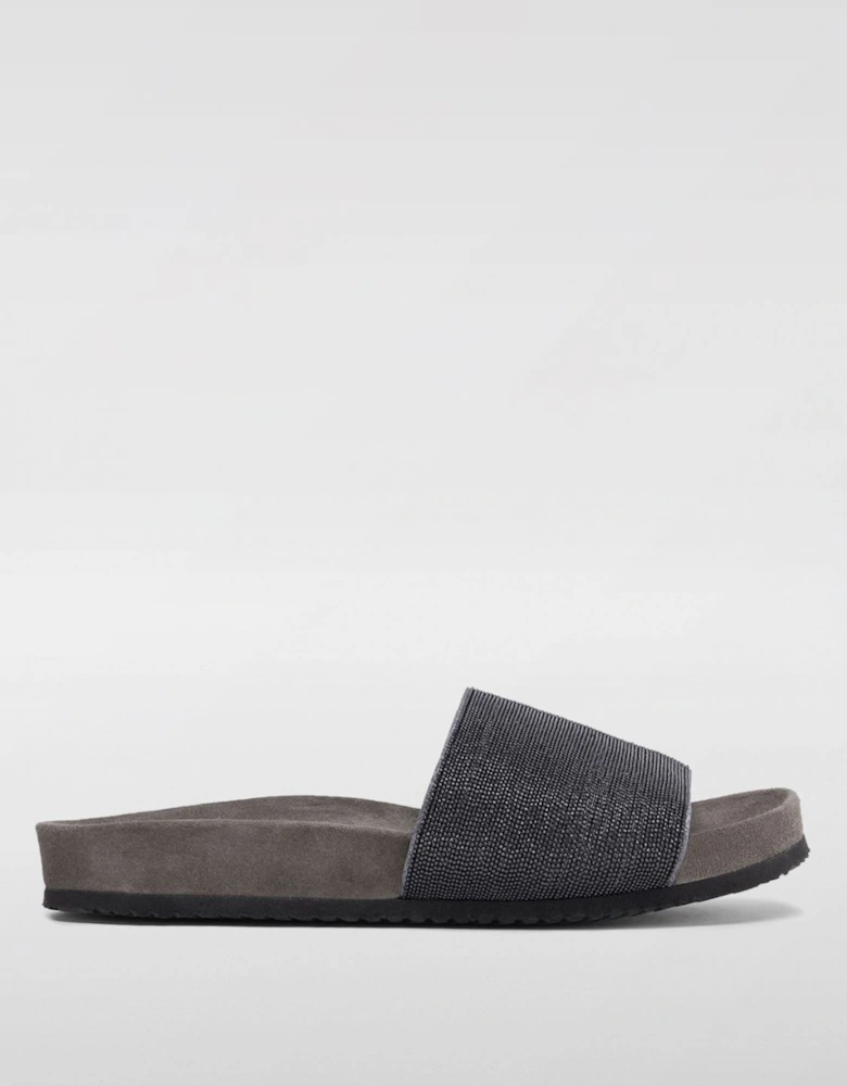 Embellished Suede Slides