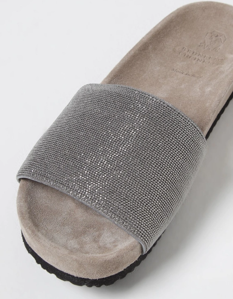 Embellished Suede Slides