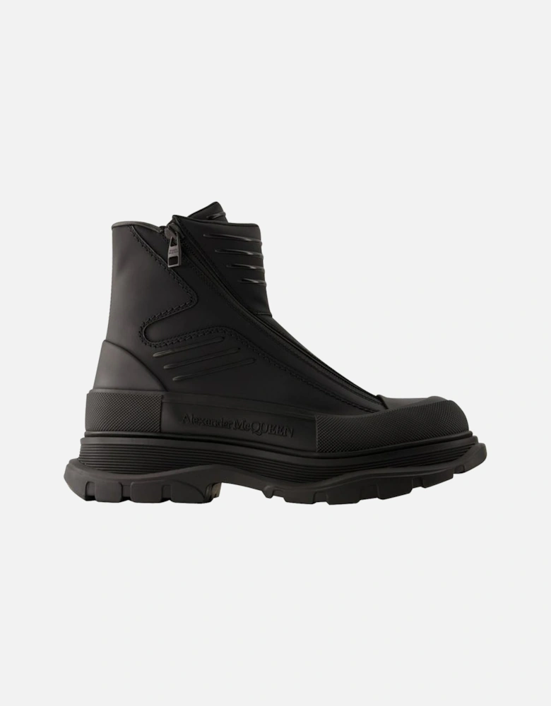 Black Leather Ankle Boots with Top Laces