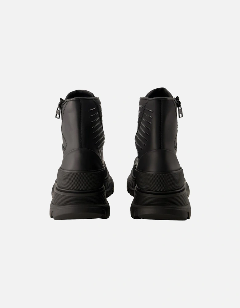 Black Leather Ankle Boots with Top Laces