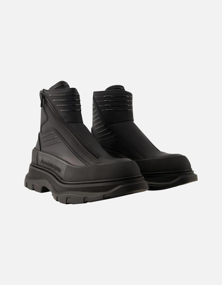 Black Leather Ankle Boots with Top Laces