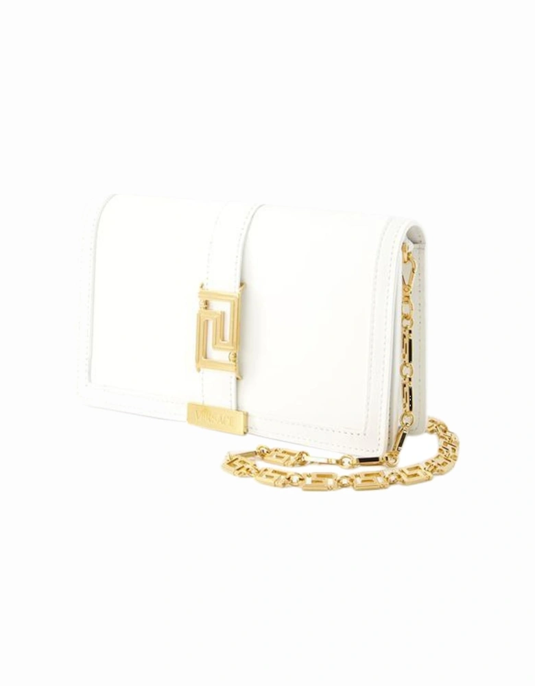 White Leather Wallet On Chain with Detachable Strap and Flap Clasp