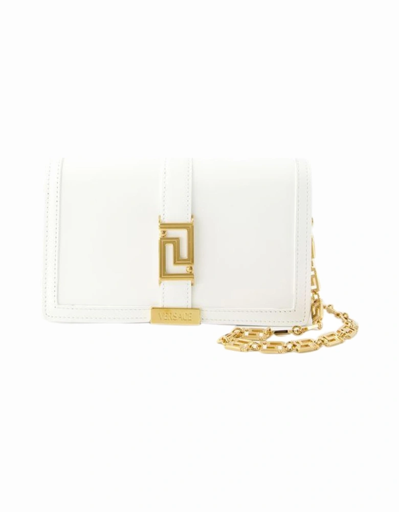 White Leather Wallet On Chain with Detachable Strap and Flap Clasp