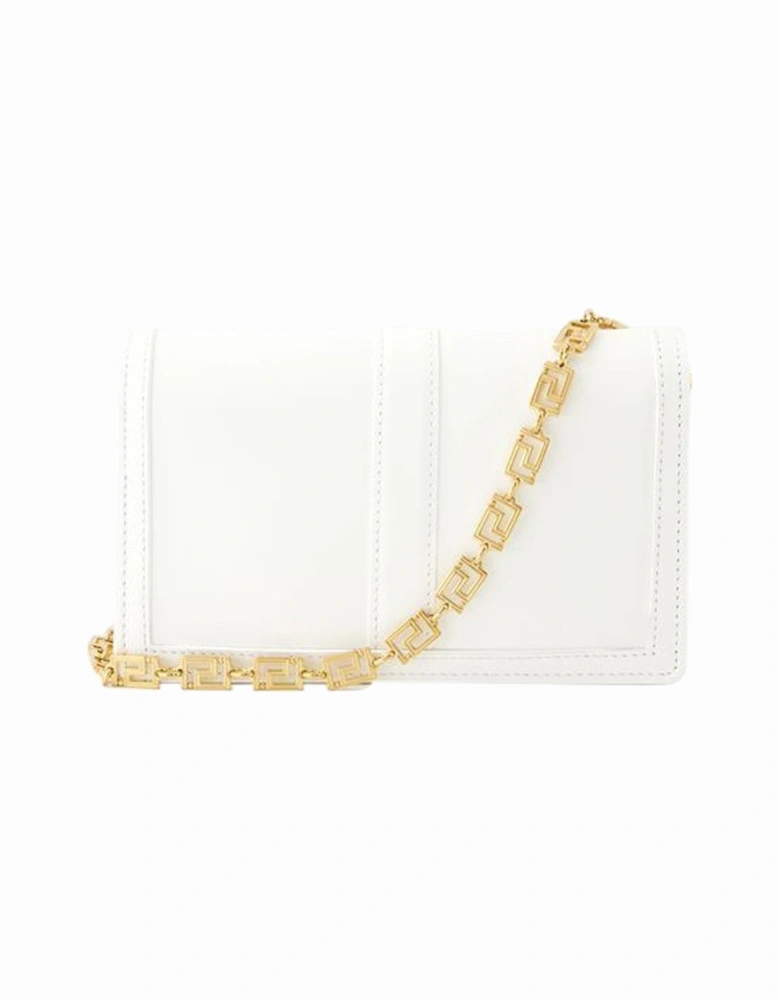 White Leather Wallet On Chain with Detachable Strap and Flap Clasp