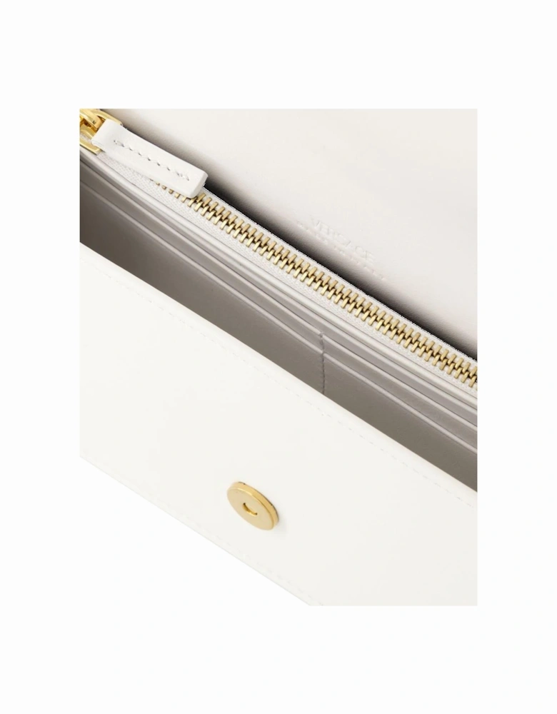 White Leather Wallet On Chain with Detachable Strap and Flap Clasp
