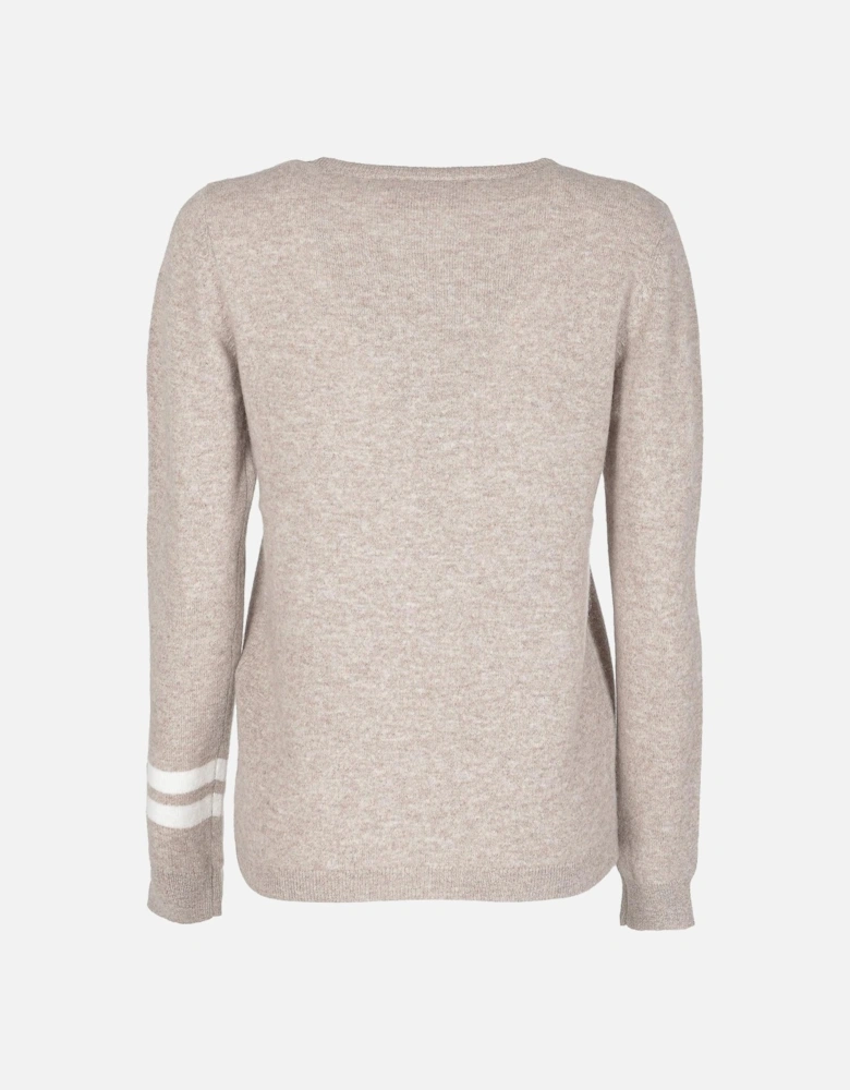 Women's Beige Cashmere Sweater with Embroidered R