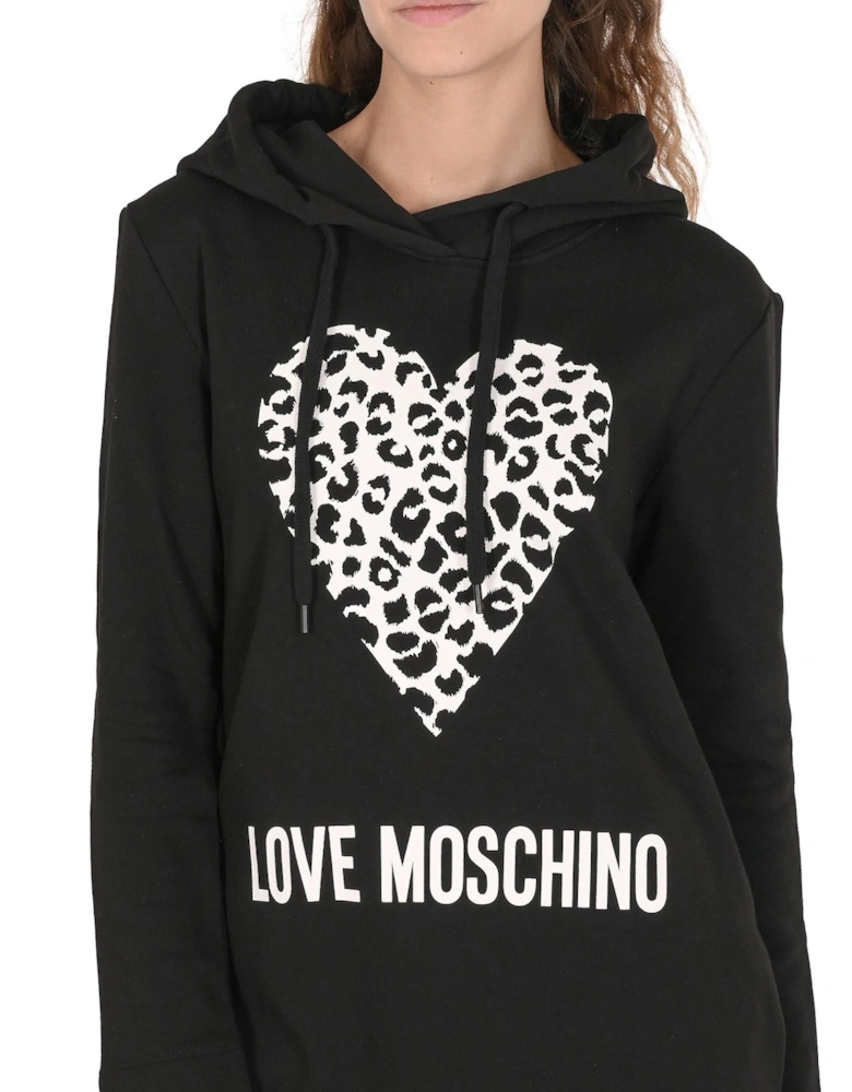 Leopard Heart Hoodie Dress Long Sleeve