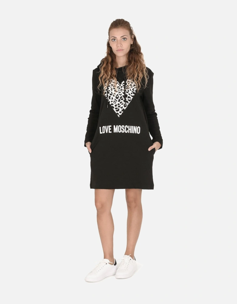 Leopard Heart Hoodie Dress Long Sleeve