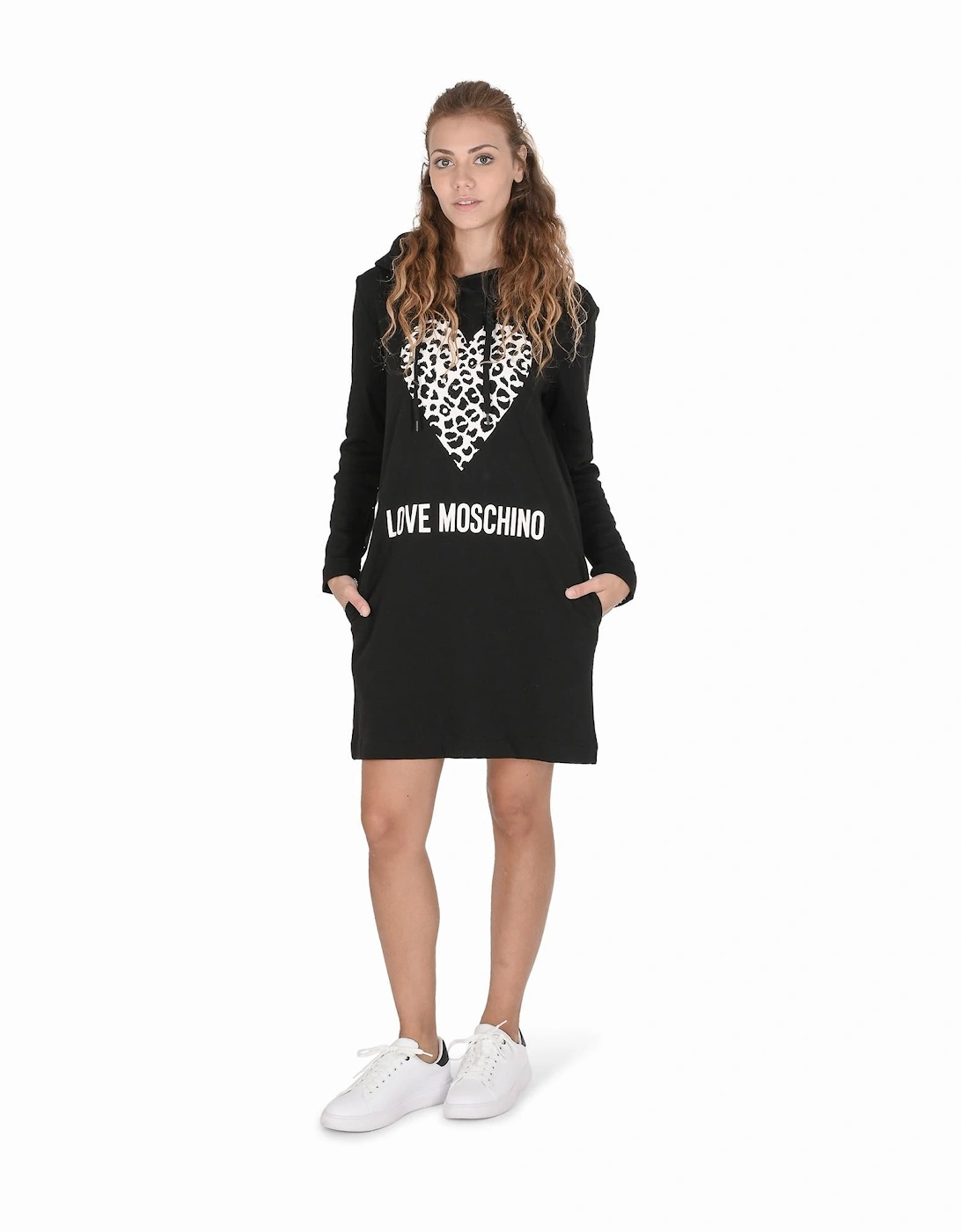 Leopard Heart Hoodie Dress Long Sleeve