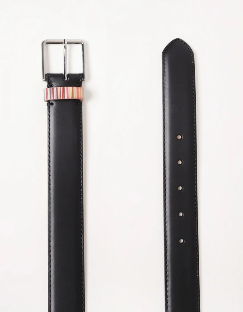 Leather Belt Multicolored Stripe Detail