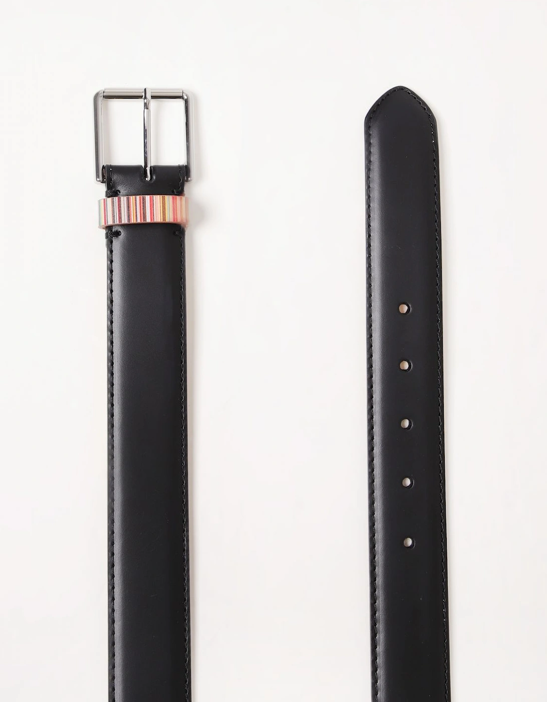 Leather Belt Multicolored Stripe Detail