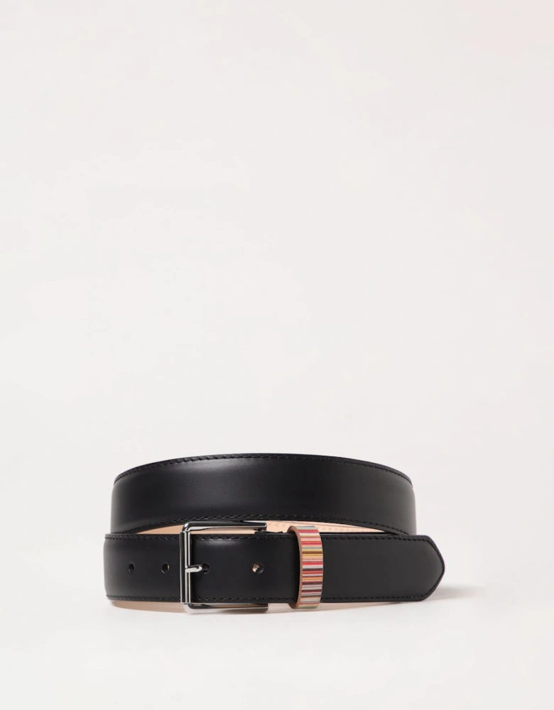 Leather Belt Multicolored Stripe Detail