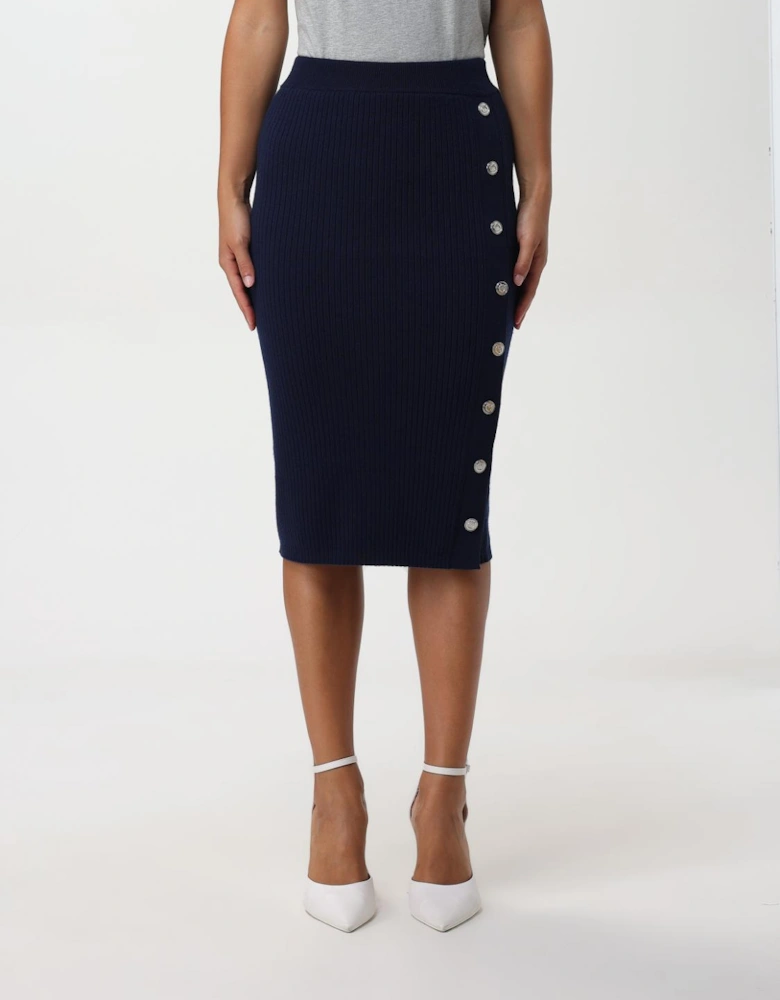 Knit Pencil Skirt Side Buttons