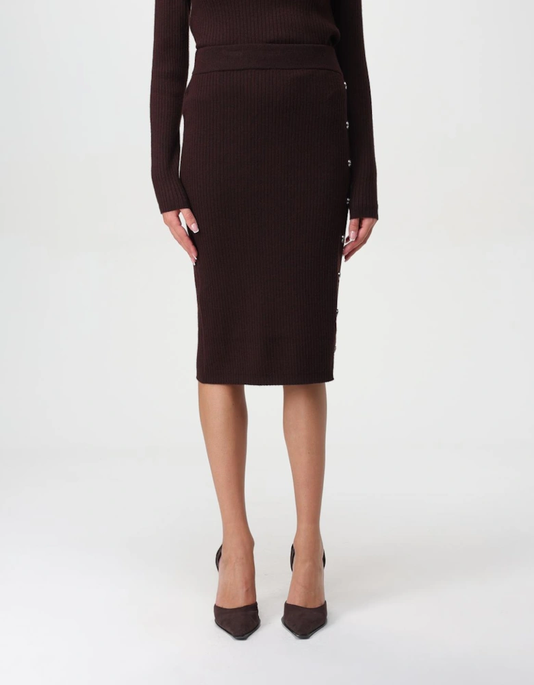 Knit Pencil Skirt Side Buttons