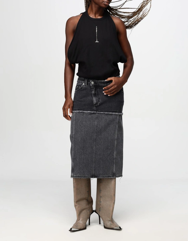 Layered Denim Midi Skirt