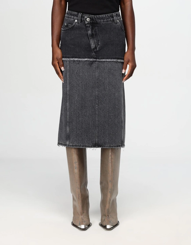 Layered Denim Midi Skirt