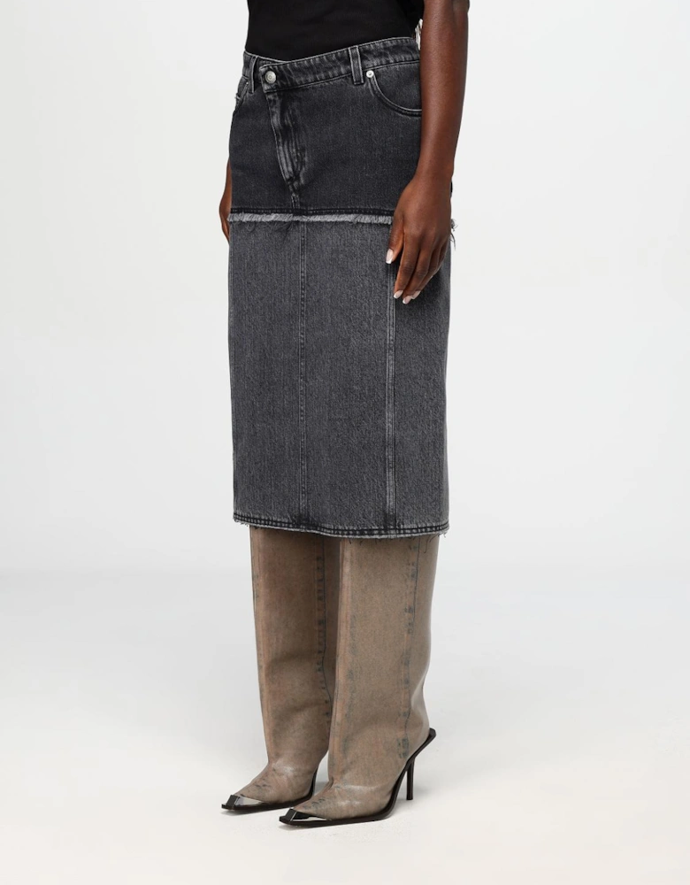 Layered Denim Midi Skirt