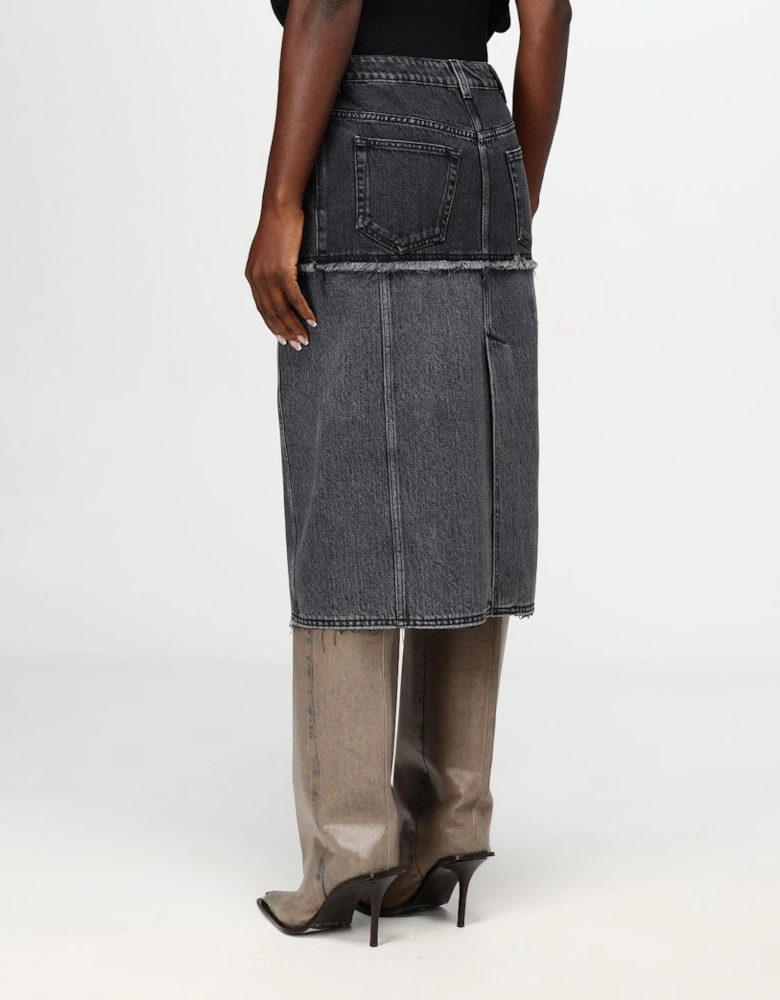 Layered Denim Midi Skirt