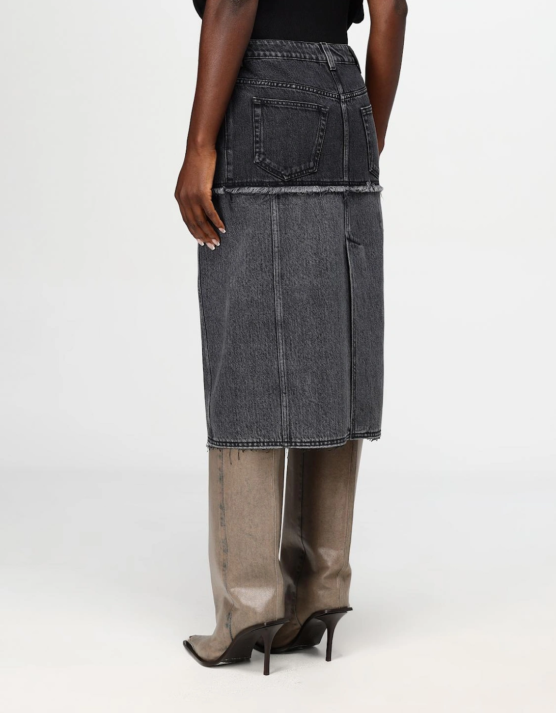 Layered Denim Midi Skirt