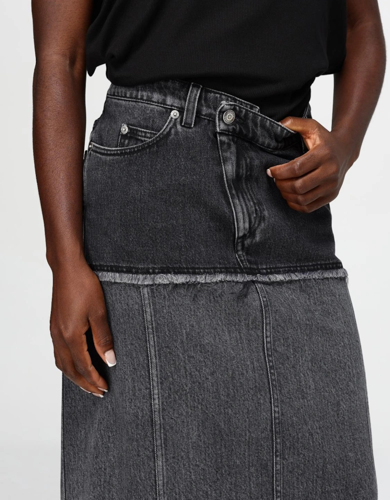 Layered Denim Midi Skirt
