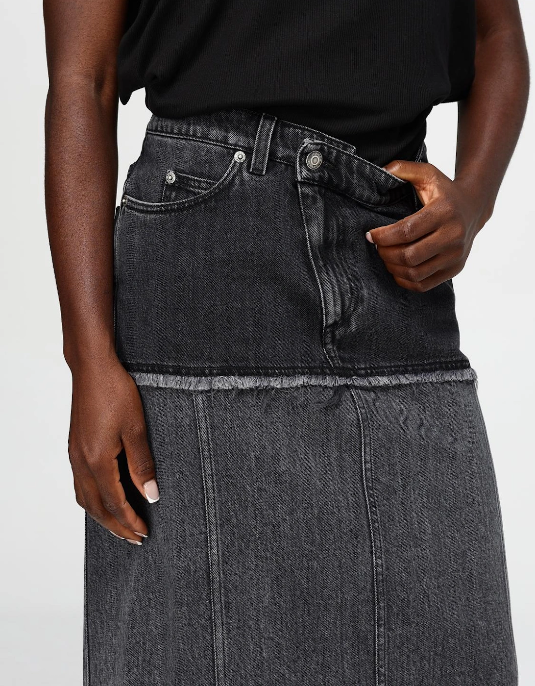 Layered Denim Midi Skirt
