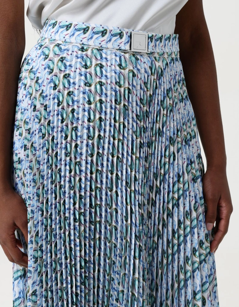 Pleated Midi Skirt Abstract Print