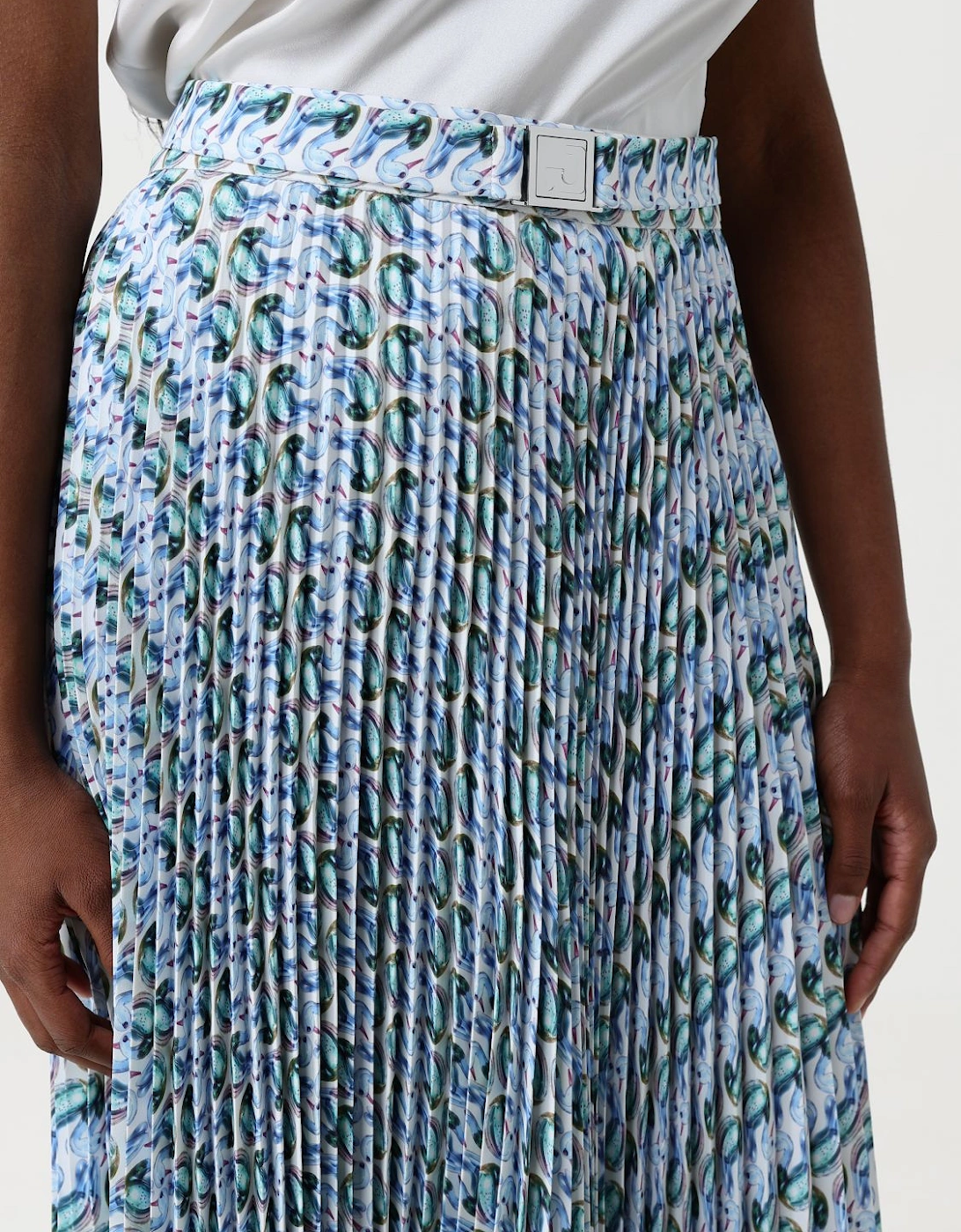Pleated Midi Skirt Abstract Print
