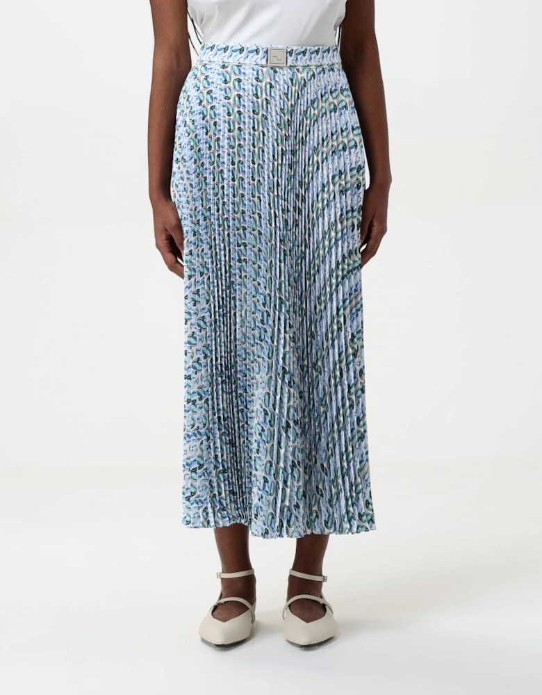 Pleated Midi Skirt Abstract Print