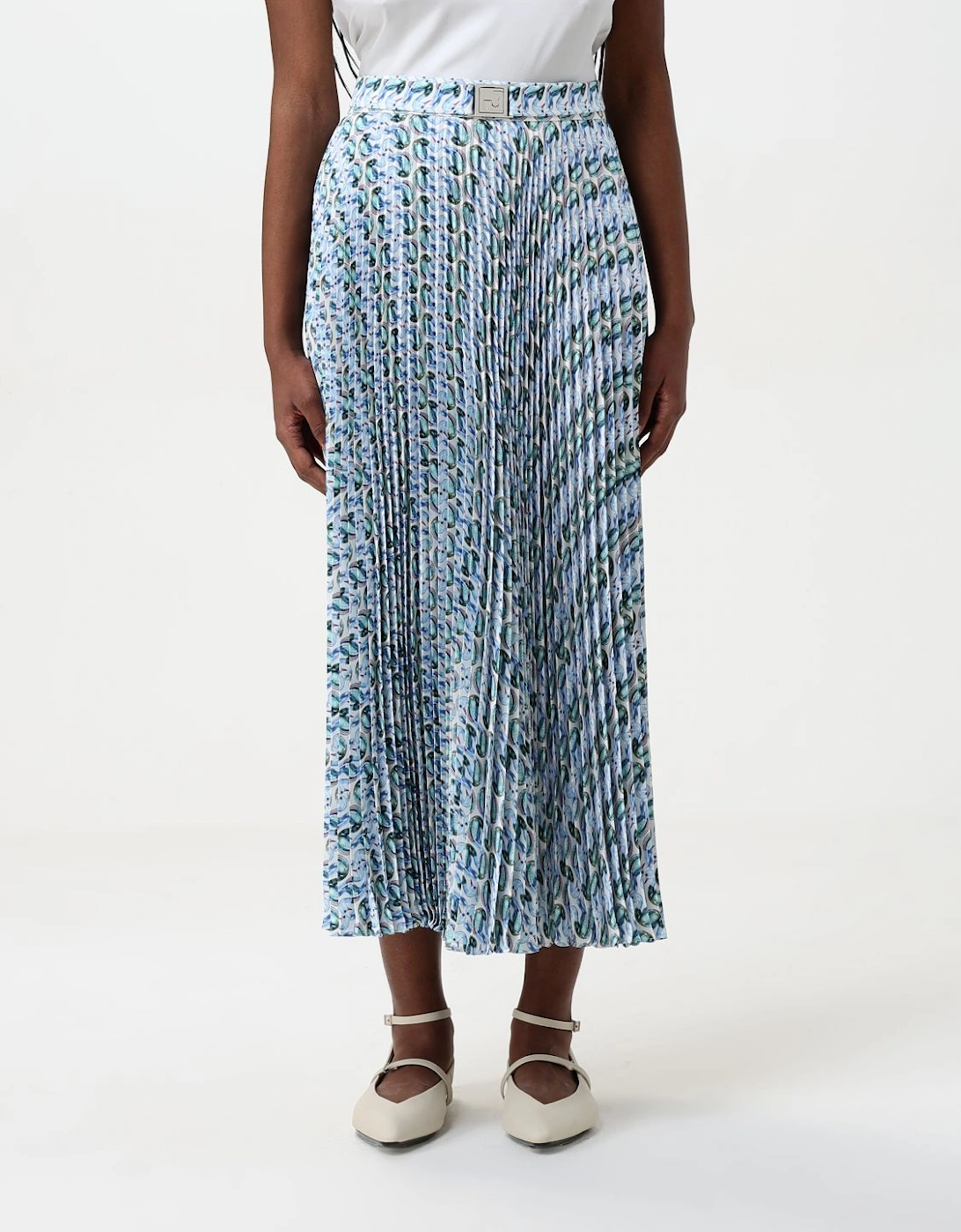 Pleated Midi Skirt Abstract Print