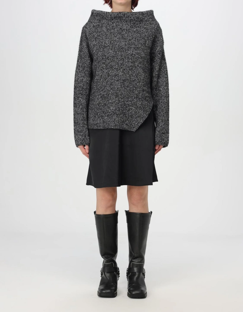 Asymmetrical Hem High Neck Pullover